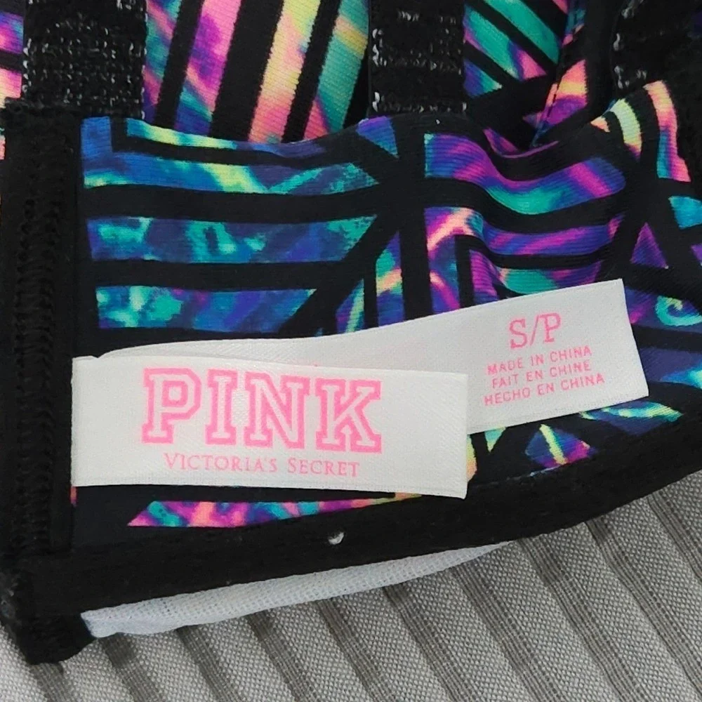 PINK Victoria's Secret Bralette Small Holographic Geometric Print Y2K Retro